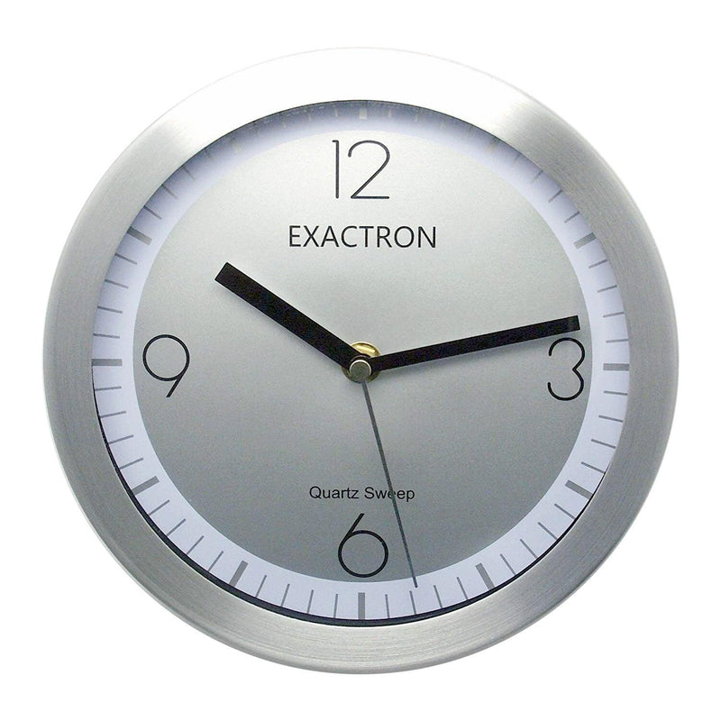 8" Wall Clock Quartz Silent Sweep Round Hanging Aluminium Wallclock Home Office - tooltime.co.uk