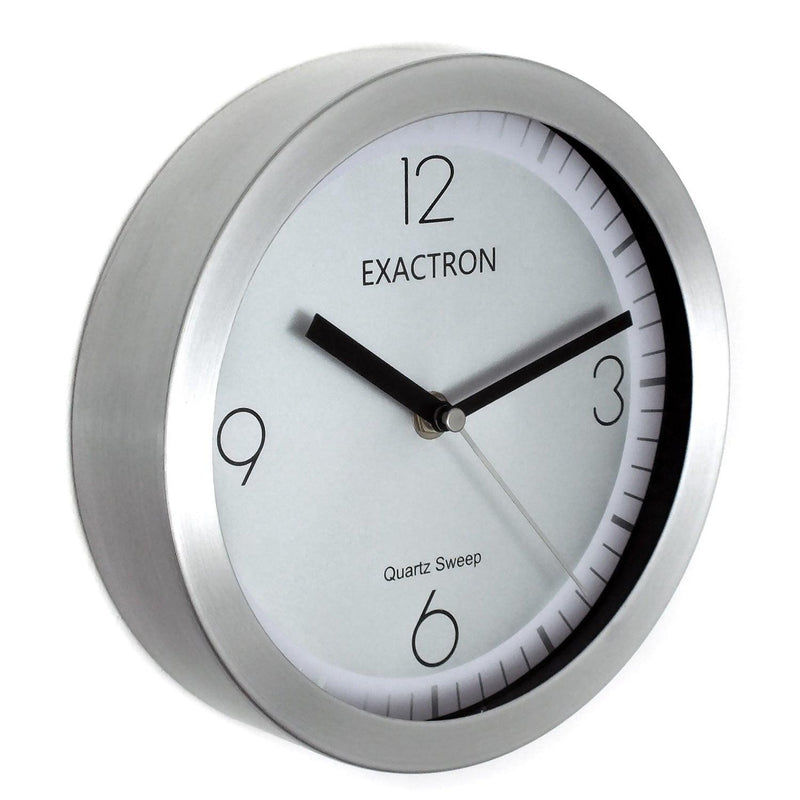 8" Wall Clock Quartz Silent Sweep Round Hanging Aluminium Wallclock Home Office - tooltime.co.uk