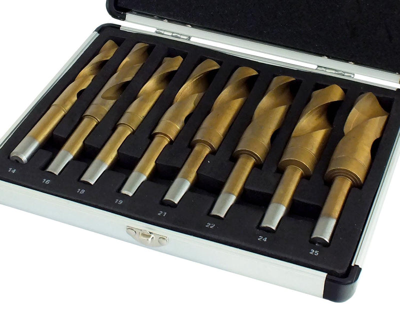 8pc HSS Drill Bit Set Titanium High Speed Steel Blacksmiths 14-25mm Twist Voche® - tooltime.co.uk