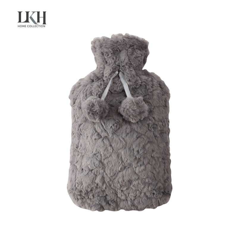 2L Hot Water Bottle With Faux Fur Cover & Pom Poms With Soft Faux Fur Cover