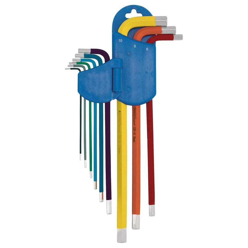 9pc Metric Hex Key Set Extra Long Arm Colour Coded Allen Keys Draper Expert 04911 - tooltime.co.uk