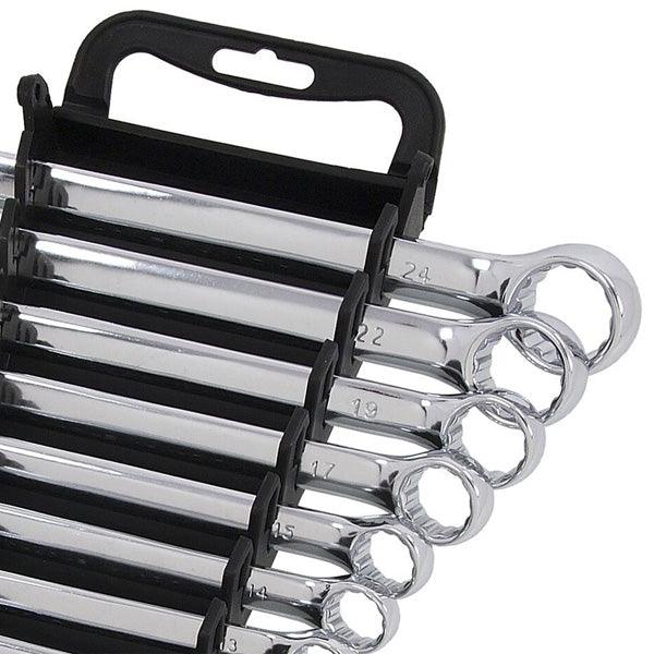 Combination Spanner Set 6-24mm Metric 14pc Open & Ring Wrenches + Storage Rack - tooltime.co.uk