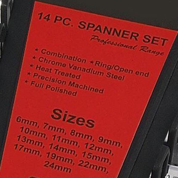 Combination Spanner Set 6-24mm Metric 14pc Open & Ring Wrenches + Storage Rack - tooltime.co.uk