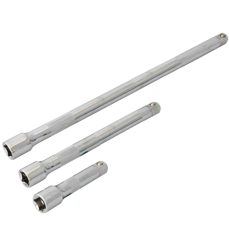 3/8" Socket Extension Bars CRV Chrome Vanadium Steel 3pc Set 75mm 150mm & 250mm