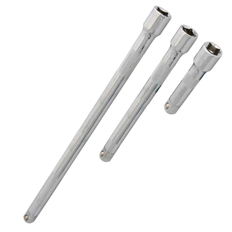 3/8" Socket Extension Bars CRV Chrome Vanadium Steel 3pc Set 75mm 150mm & 250mm