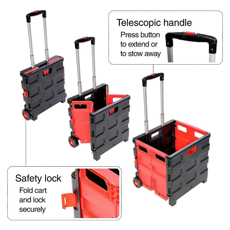 Folding Shopping Trolley Cart Rolling Car Boot Foldable Storage Box Large 35kg - tooltime.co.uk