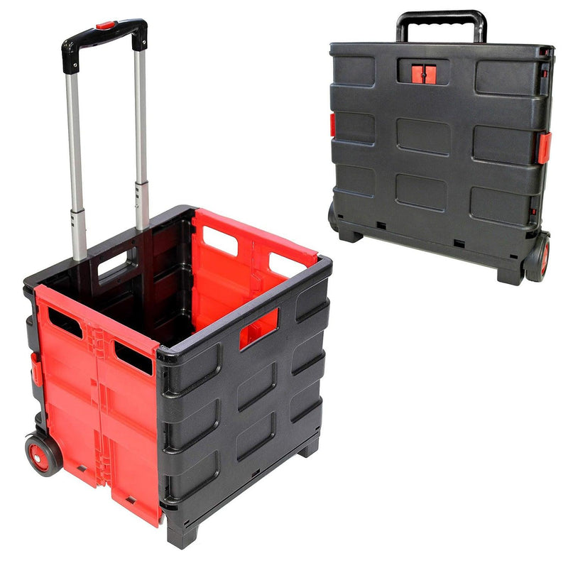 Folding Shopping Trolley Cart Rolling Car Boot Foldable Storage Box Large 35kg - tooltime.co.uk