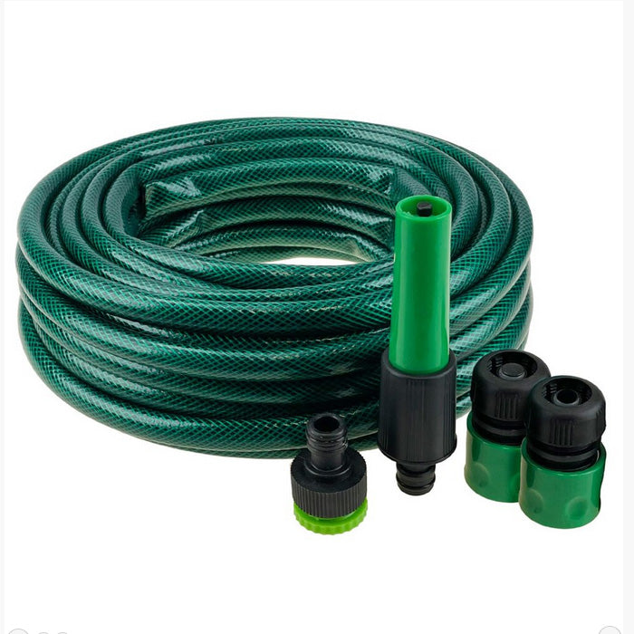 15m Garden Hose Spray Gun Nozzle + Fittings Set 50ft Reinforced 3 Ply Hosepipe