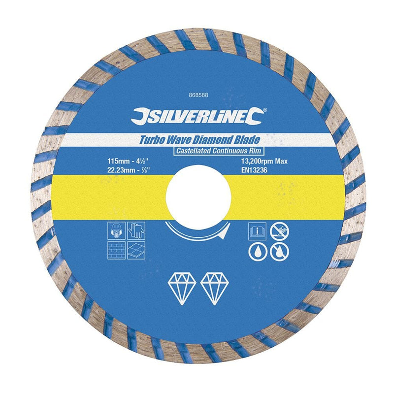 Silverline 115 X 22.23MM CASTELLATED CONTINUOUS RIM TURBO WAVE DIAMOND BLADE 868588