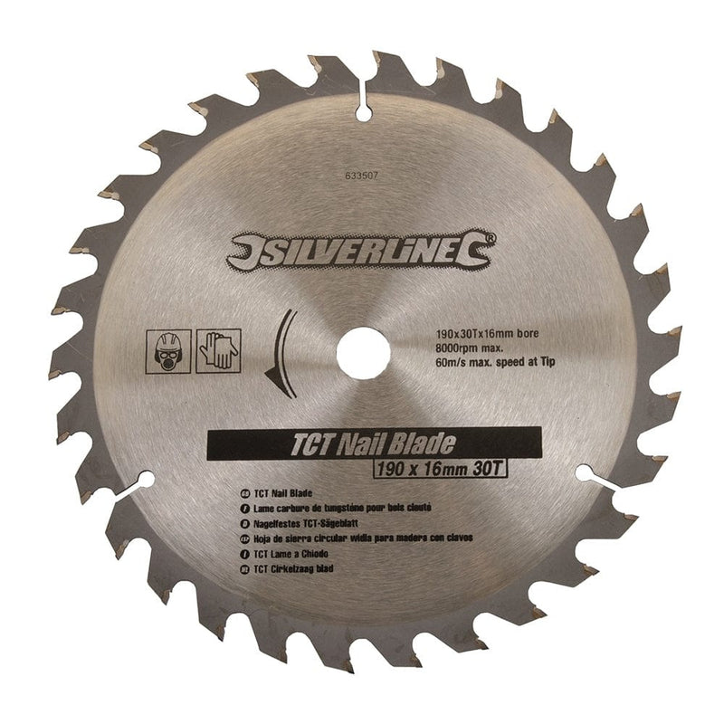 Silverline 190 X 16 - No Rings Tct Nail Blade 30t 633507