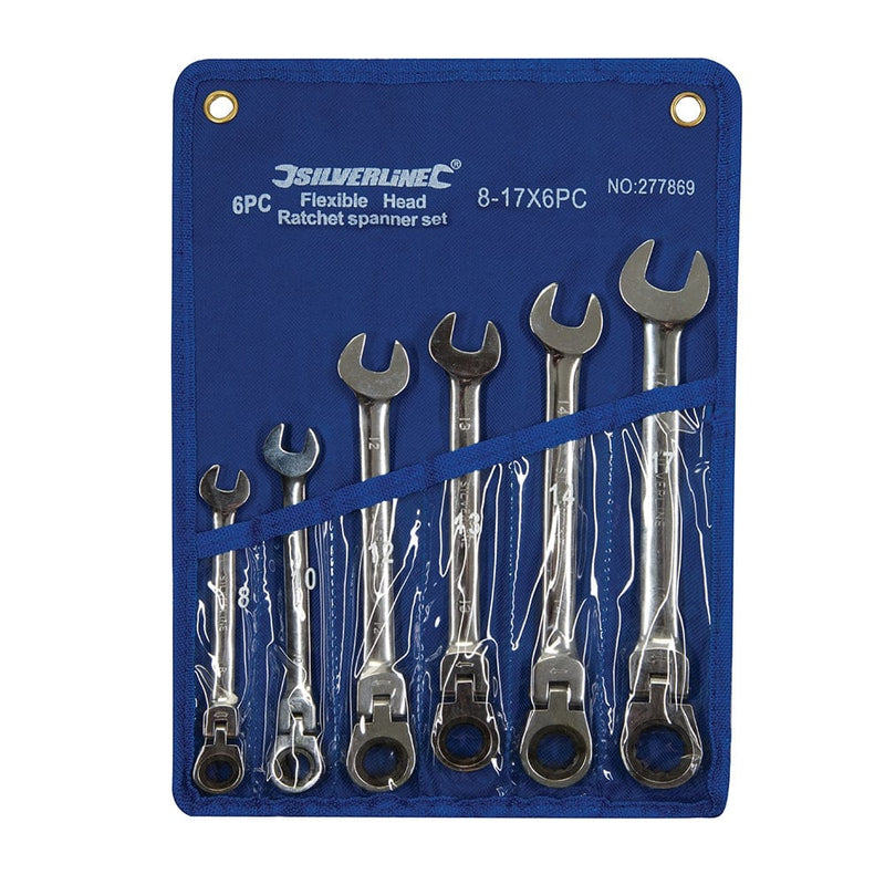 Silverline 8 - 17MM FLEXIBLE HEAD RATCHET SPANNER SET 6PCE 277869