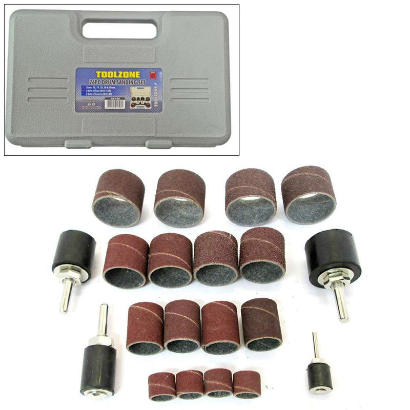 tooltime 26PC DRUM SANDER SET 80 + 120 GRIT 13mm - 50mm POWER DRILL SANDING SLEEVES KIT