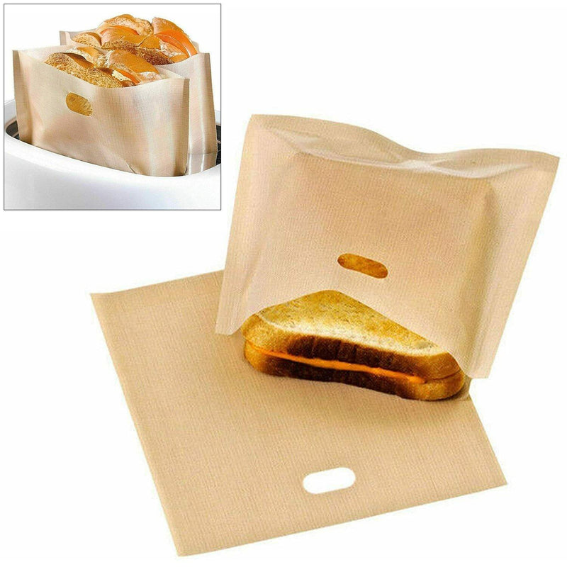 tooltime 2PC REUSABLE NON STICK TOASTIE BAGS TOASTED SANDWICH TOASTER POCKETS 50 USES