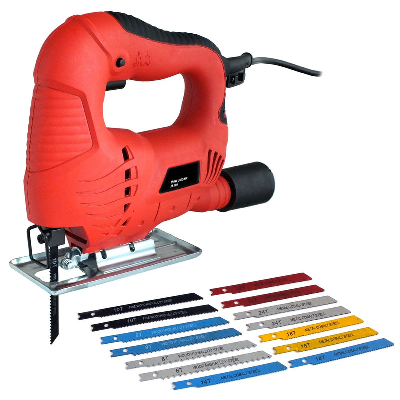 Voche electric jigsaw 350W Electric Jigsaw + 14 Assorted Wood Metal & Plastic Jig Saw Cutting Blades